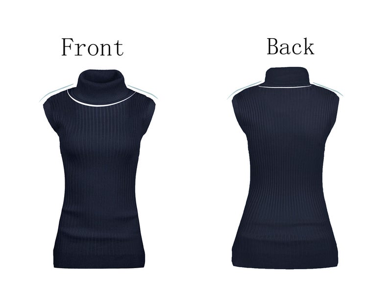 v28 Women Sleeveless High Neck Turtleneck Stretchable Knit Sweater Top (S, Navy) - Image 2